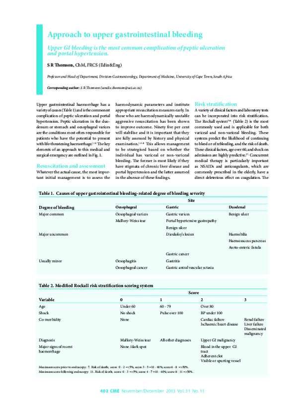 (PDF) Approach to Upper Gastrointestinal Bleeding
