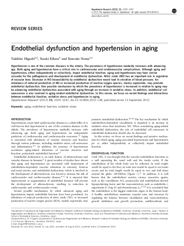 (PDF) Endothelial dysfunction and hypertension in aging