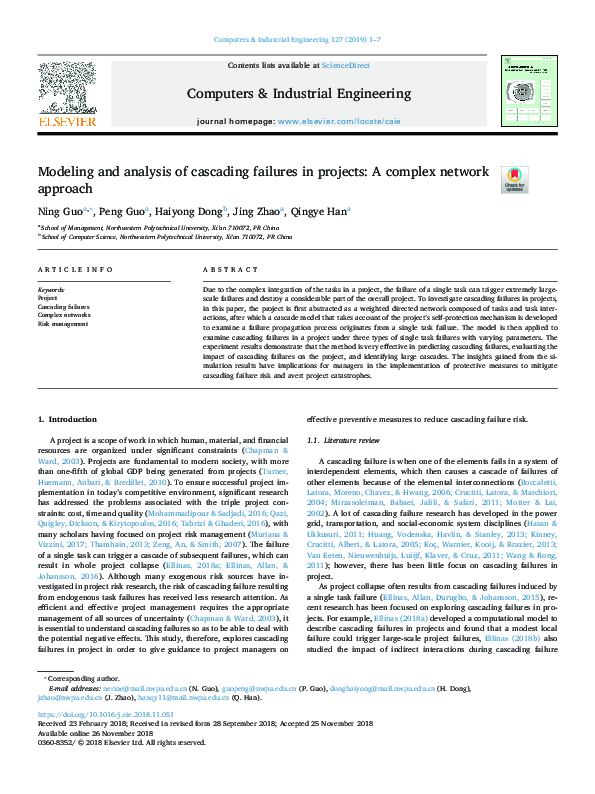 (PDF) Modeling and analysis of cascading failures in projects: A ...