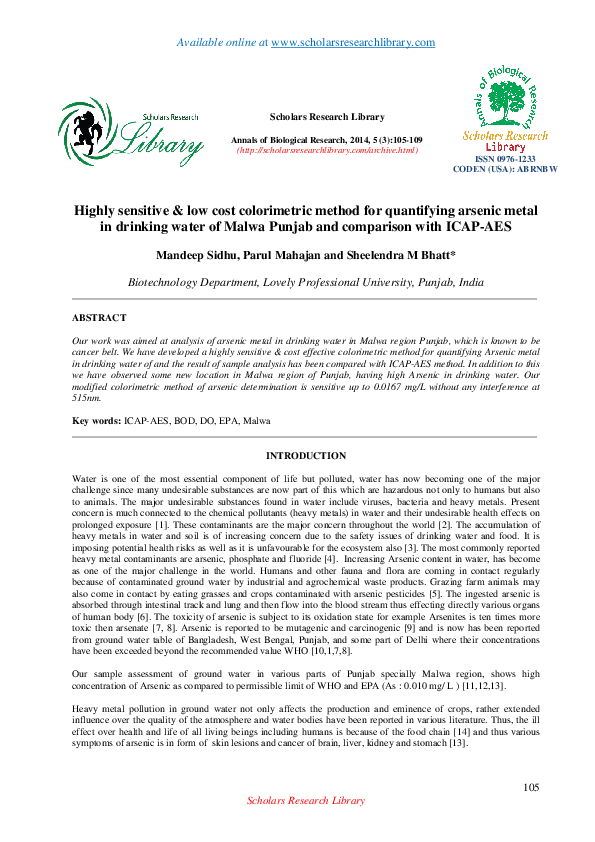 (PDF) Highly sensitive and low cost colorimetric method for quantifying ...