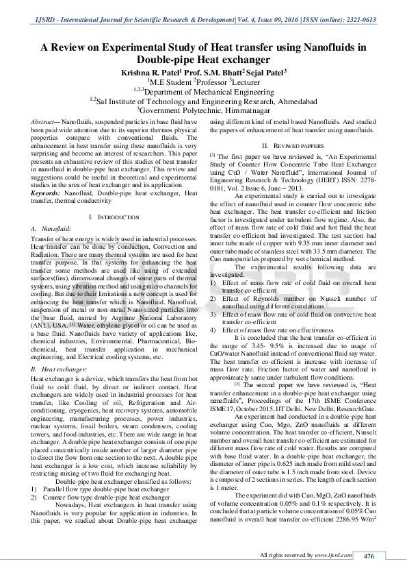 (PDF) A Review on Experimental Study of Heat transfer using Nanofluids ...