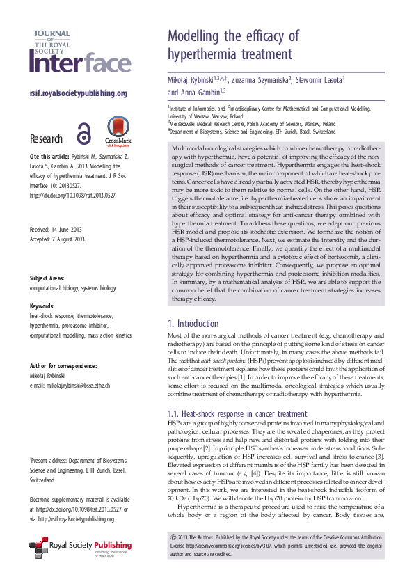 (PDF) Modelling the efficacy of hyperthermia treatment