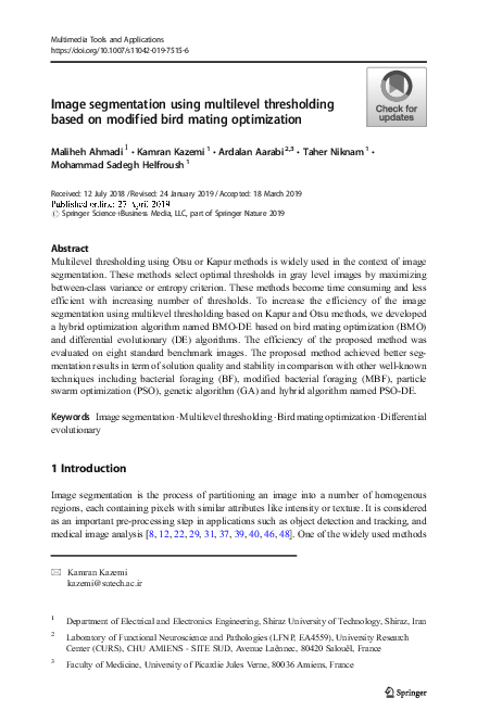 (PDF) Image segmentation using multilevel thresholding based on ...