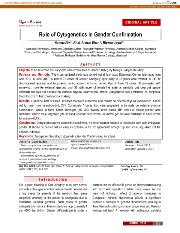 (PDF) Role of Cytogenetics in Gender Confirmation