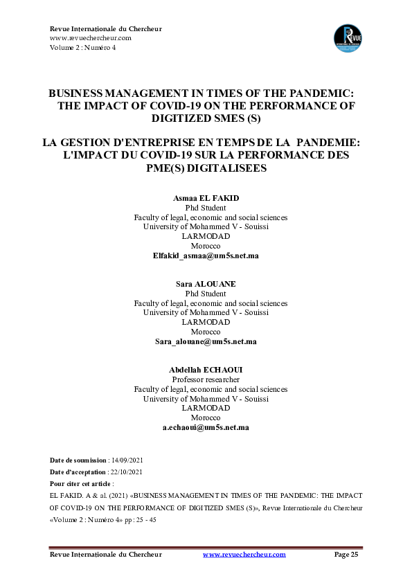 (PDF) Business Management in Times of the Pandemic: The Impact of COVID ...
