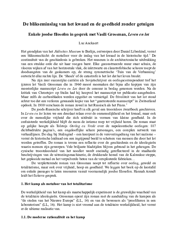 (DOC) De blikseminslag van het kwaad en de goedheid zonder getuigen. Enkele joodse filosofen in (DOC) De blikseminslag van het kwaad en de goedheid zonder getuigen. Enkele joodse filosofen in