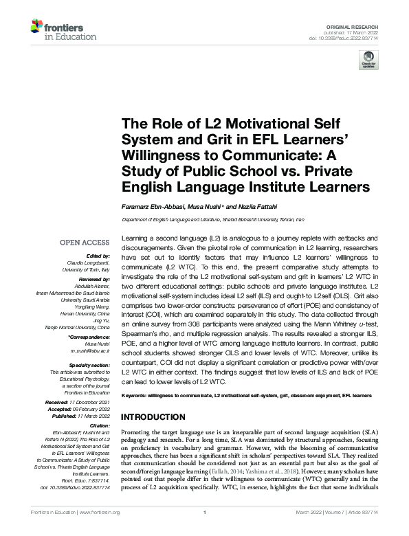 (PDF) The Role of L2 Motivational Self System and Grit in EFL Learners ...