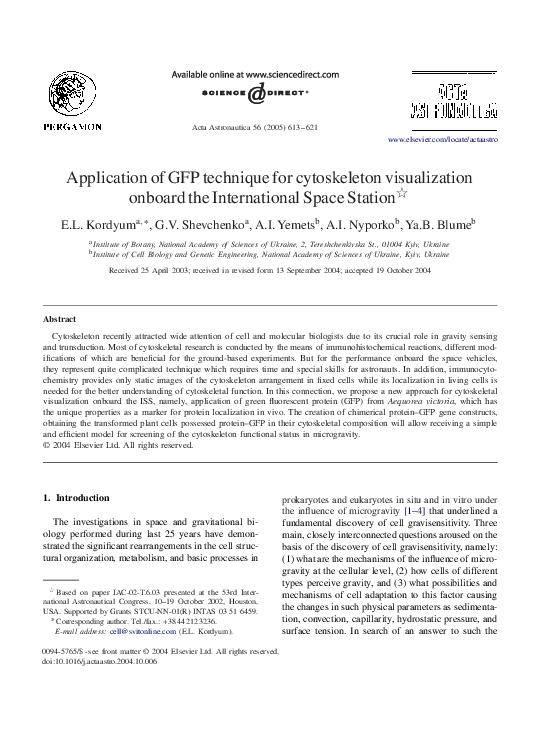 (PDF) Application of GFP technique for cytoskeleton visualization