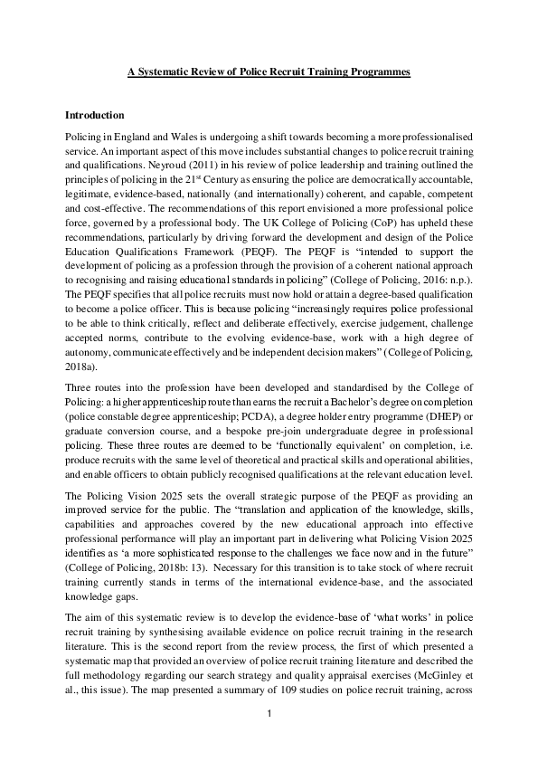 (PDF) A Systematic Review of Police Recruit Training Programmes