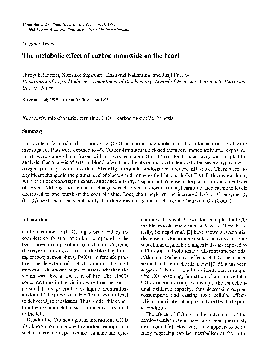 (PDF) The metabolic effect of carbon monoxide on the heart