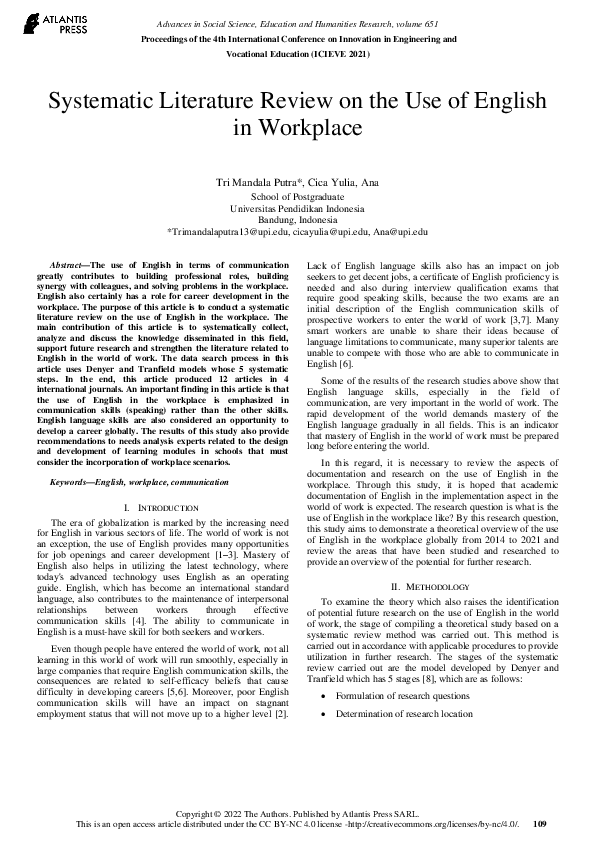 (PDF) Systematic Literature Review on the Use of English in Workplace