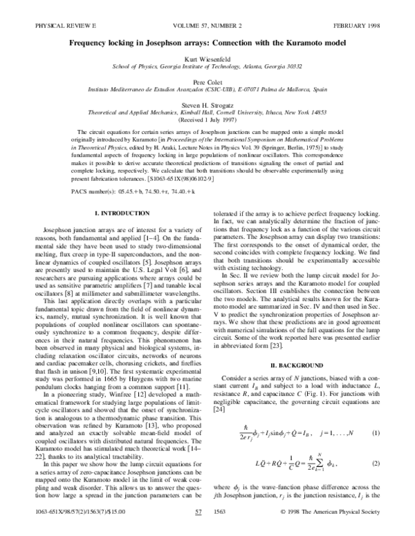 (PDF) Frequency locking in Josephson arrays: Connection with the ...