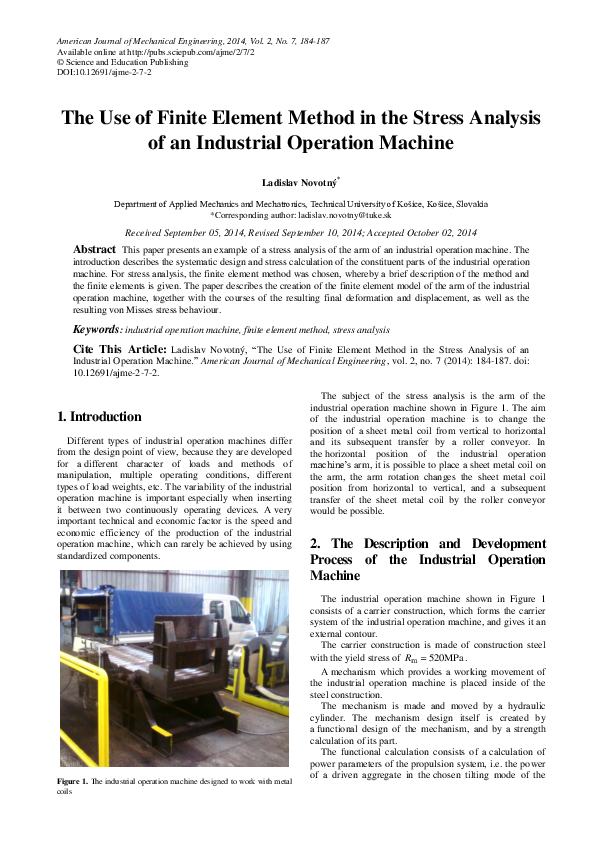 (PDF) The Use of Finite Element Method in the Stress Analysis of an ...