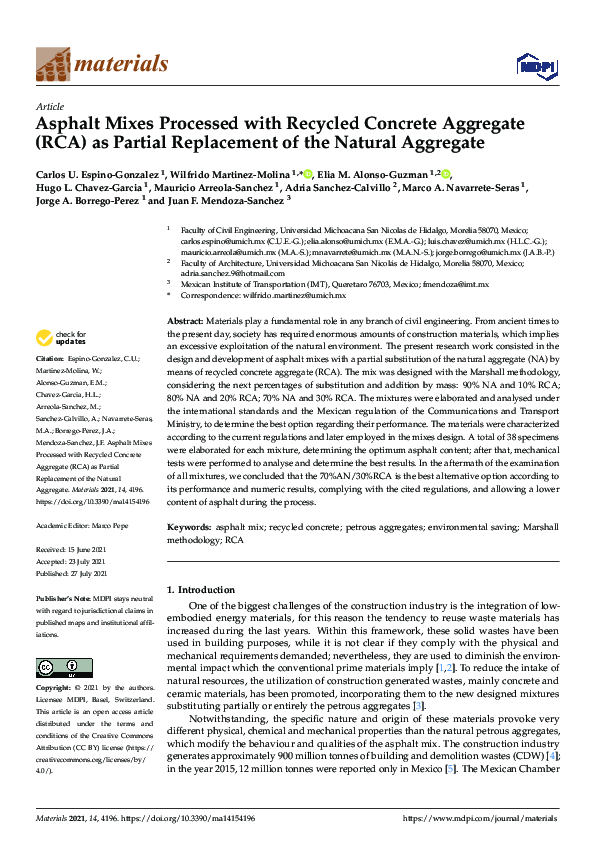 (PDF) Asphalt Mixes Processed with Recycled Concrete Aggregate (RCA) as ...