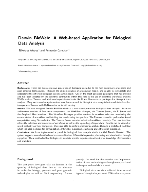 (PDF) Darwin BioWeb: A Web-based Application for Biological Data Analysis