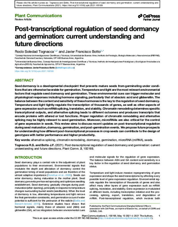 (PDF) Post-transcriptional regulation of seed dormancy and germination ...
