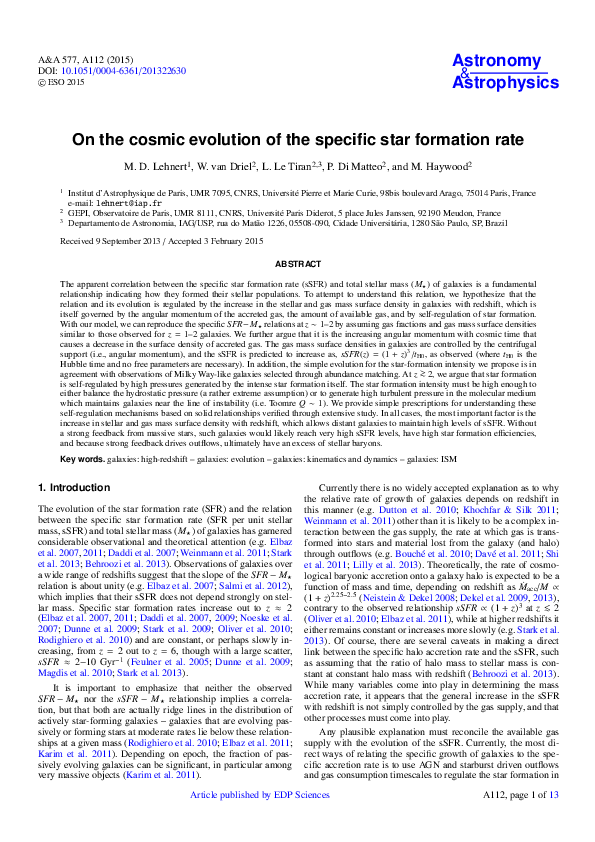 (PDF) On the cosmic evolution of the specific star formation rate