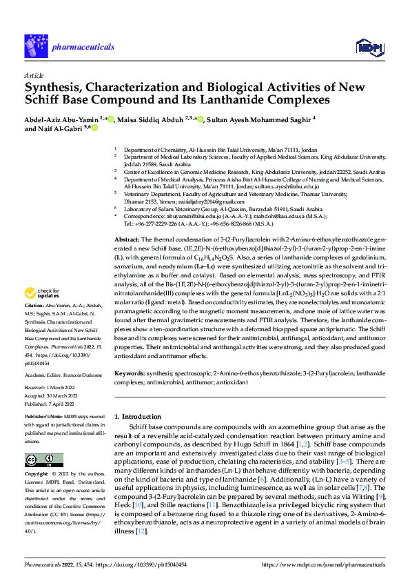 (PDF) Synthesis, Characterization and Biological Activities of New ...