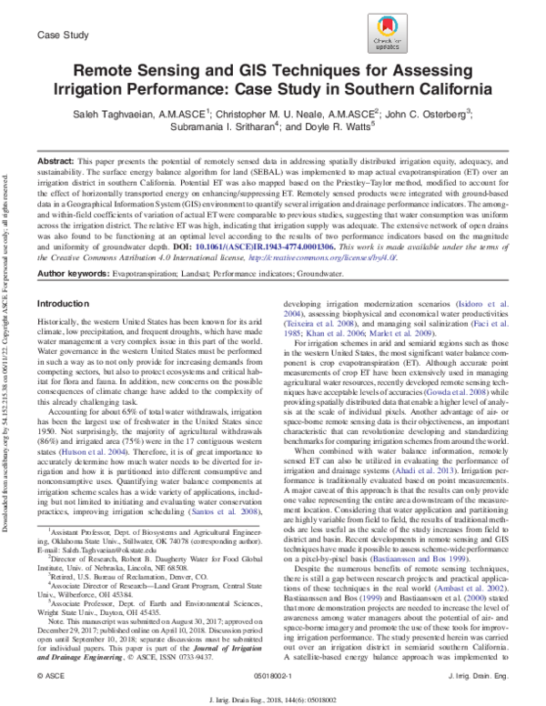 (PDF) Remote Sensing and GIS Techniques for Assessing Irrigation ...