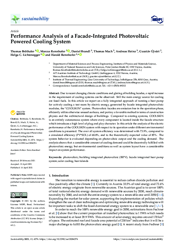 (PDF) Performance Analysis of a Facade-Integrated Photovoltaic Powered ...