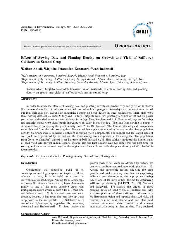 (PDF) Effects of Sowing Date and Planting Density on Growth and Yield ...