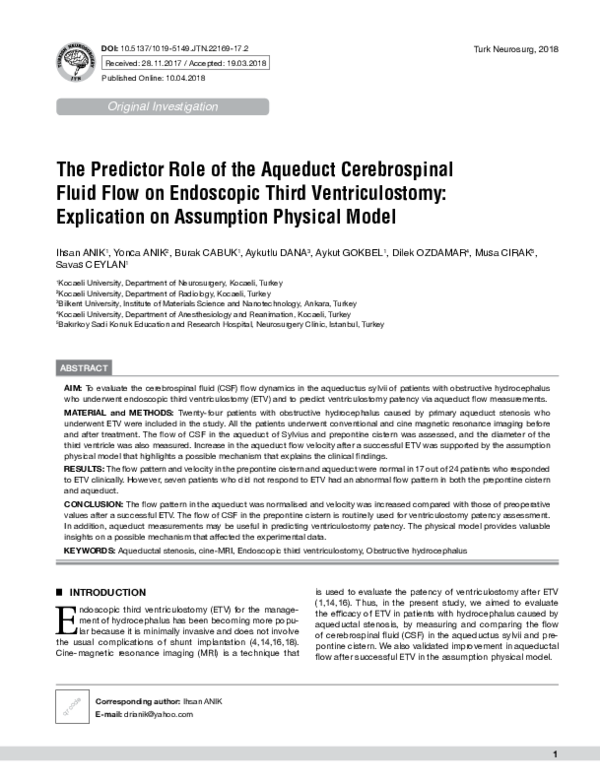 (PDF) The Predictor Role of the Aqueduct Cerebrospinal Fluid Flow on ...