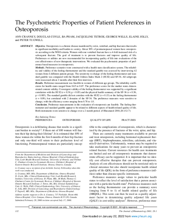 (PDF) The psychometric properties of patient preferences in osteoporosis