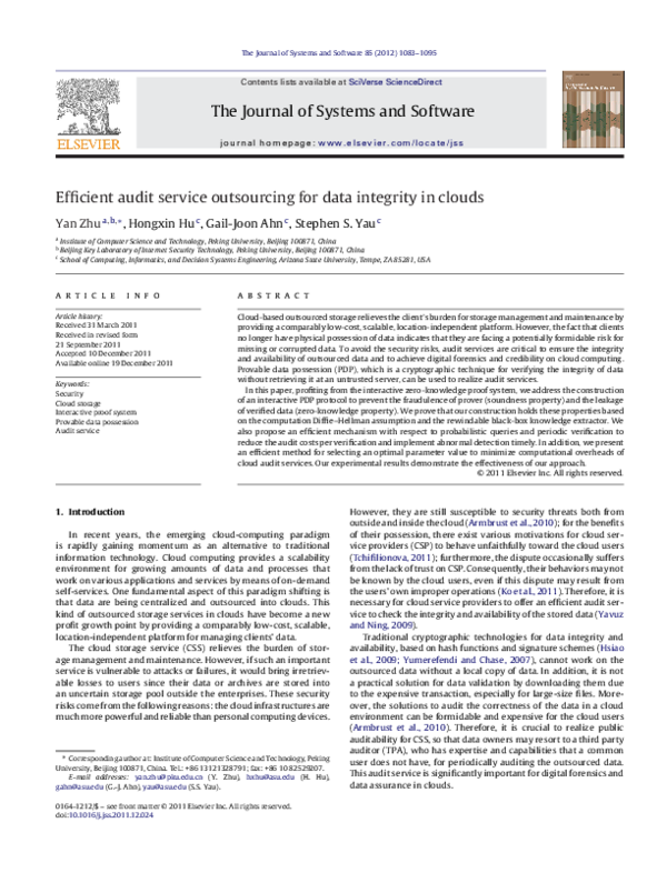 (PDF) Efficient audit service outsourcing for data integrity in clouds
