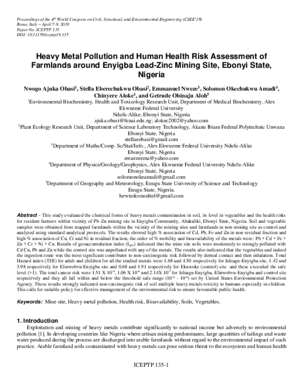 (PDF) Heavy Metal Pollution and Human Health Risk Assessment of ...