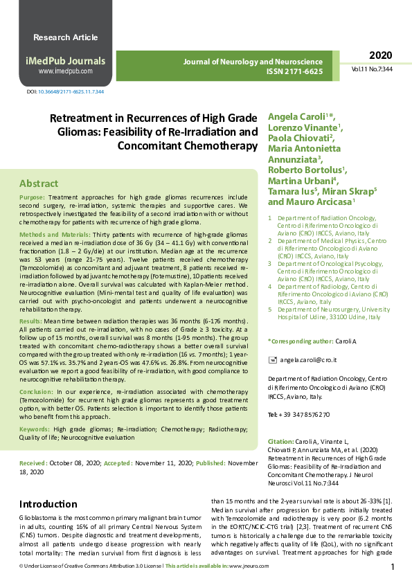 (PDF) Retreatment in Recurrences of High Grade Gliomas: Feasibility of ...