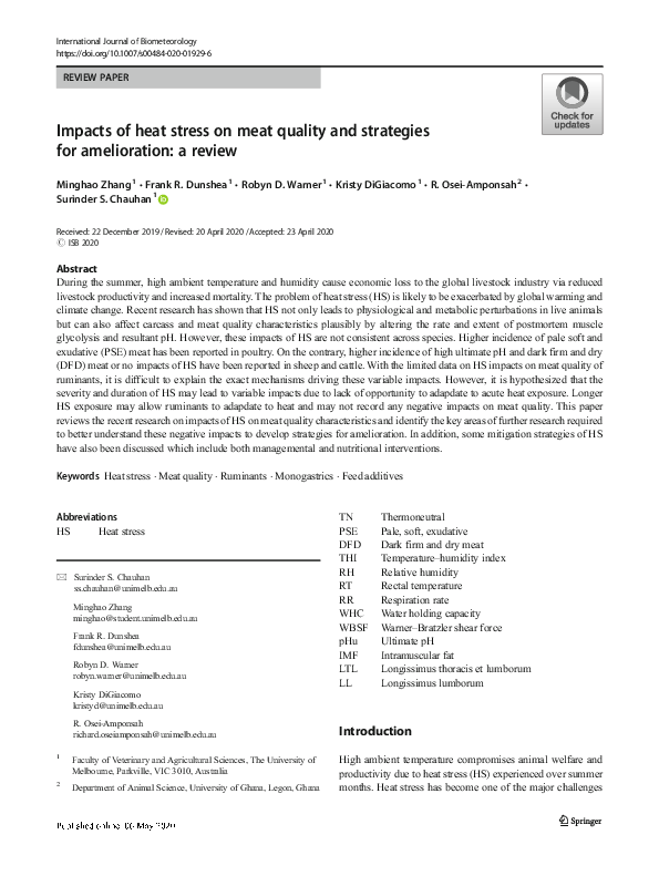 (PDF) Impacts of heat stress on meat quality and strategies for