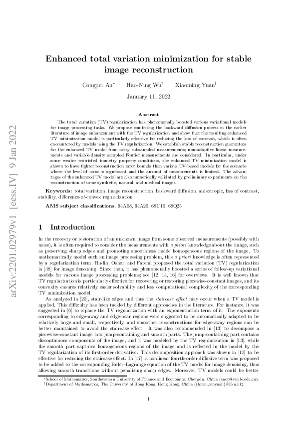 (PDF) Enhanced total variation minimization for stable image reconstruction