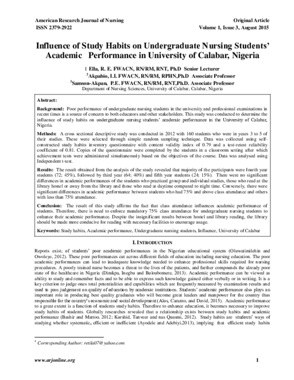 (PDF) Influence of Study Habits on Undergraduate Nursing Students ...