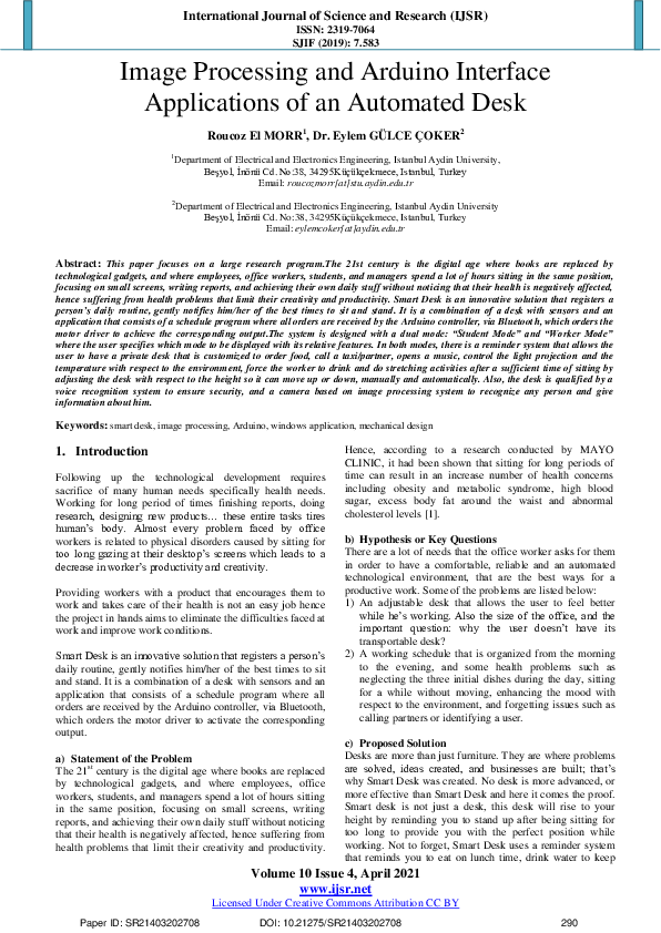 (PDF) Image Processing and Arduino Interface Application for Automated Desk