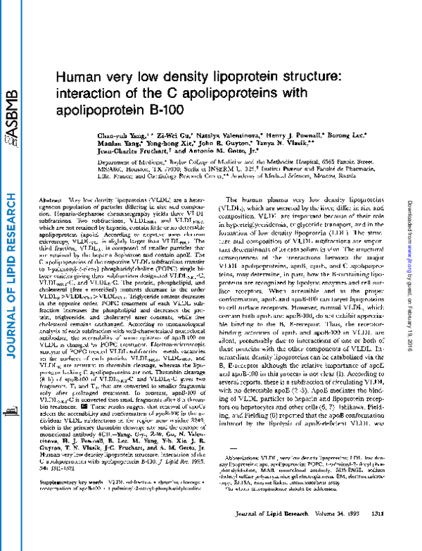 (PDF) Human very low density lipoprotein structure: interaction of the ...