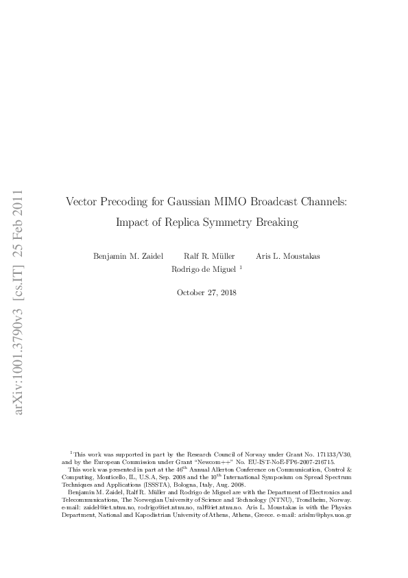 (PDF) Vector Precoding for Gaussian MIMO Broadcast Channels: Impact of ...