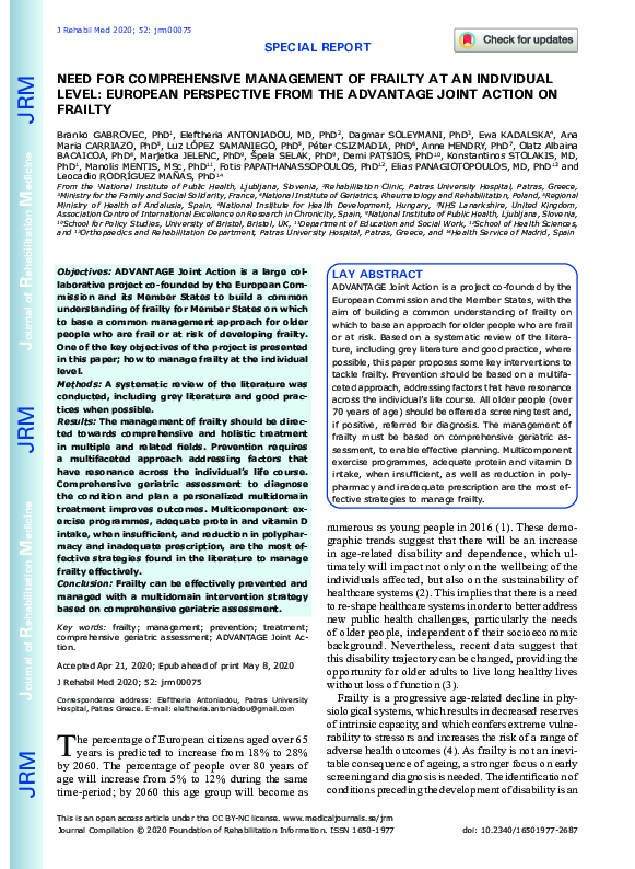(PDF) Need for comprehensive management of frailty at an individual ...
