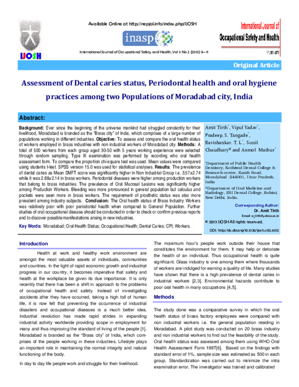 (PDF) Assessment of Dental caries status, Periodontal health and oral ...