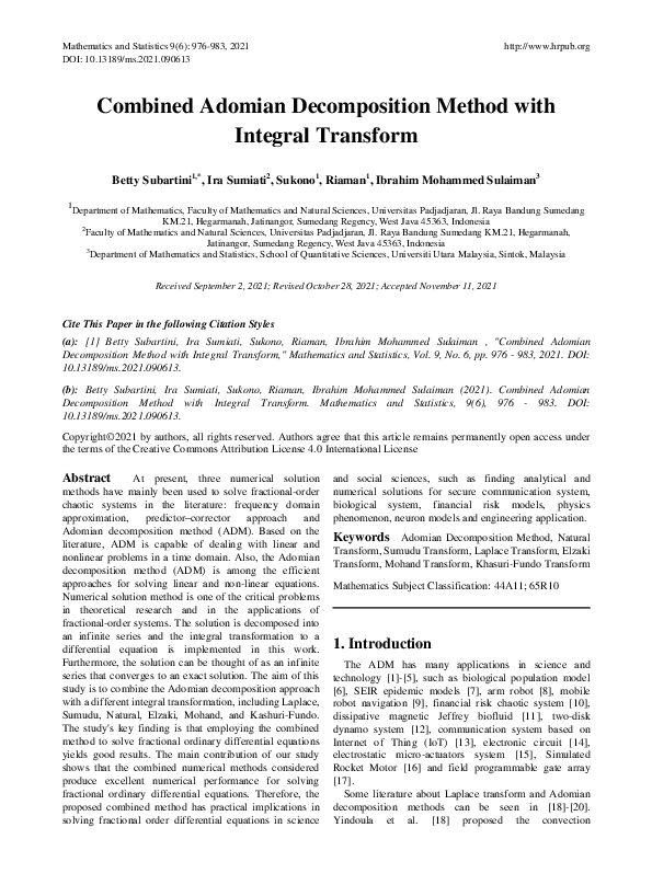 (PDF) Combined Adomian Decomposition Method with Integral Transform