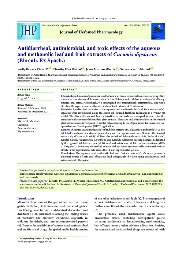 (PDF) Antidiarrheal, antimicrobial, and toxic effects of the aqueous ...