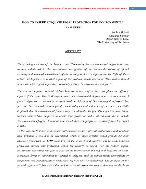 (PDF) How to Ensure Adequate Legal Protection for Environmental Refugees