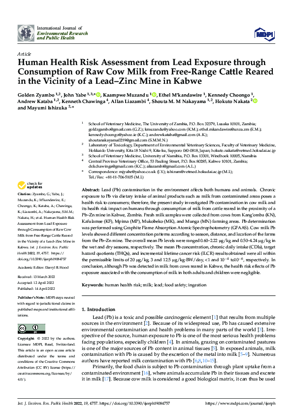 (PDF) Human Health Risk Assessment from Lead Exposure through ...