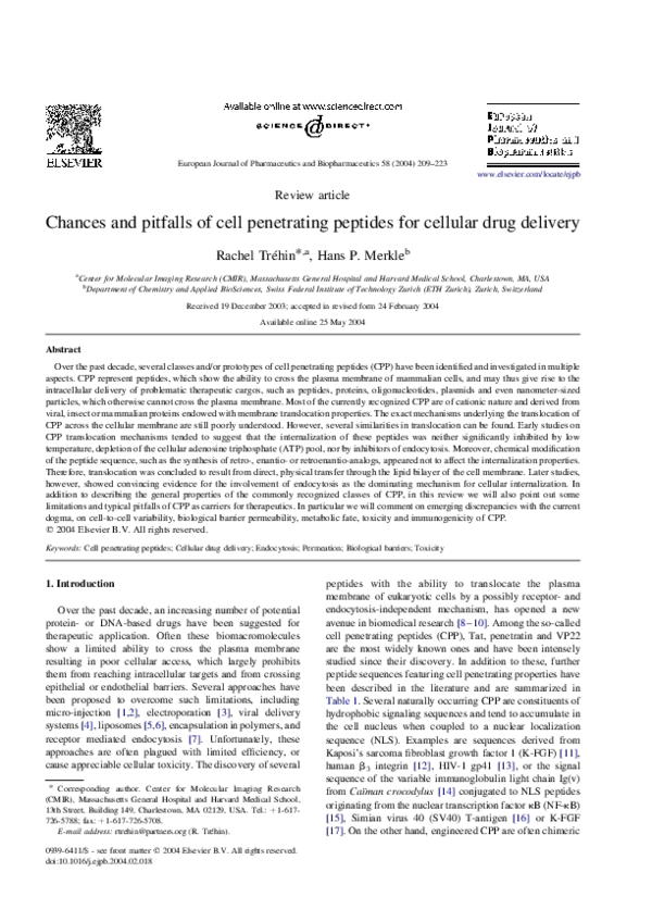 (PDF) Chances and pitfalls of cell penetrating peptides for cellular ...