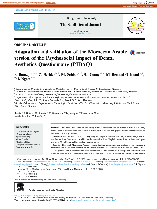 (PDF) Adaptation and validation of the Moroccan Arabic version of the ...