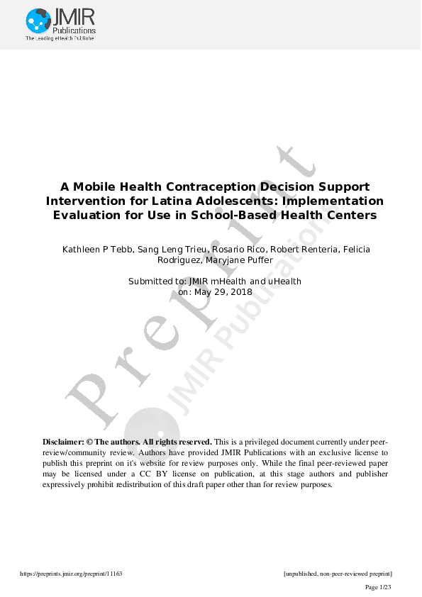 (PDF) A Mobile Health Contraception Decision Support Intervention for ...