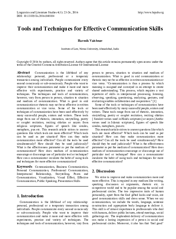 (PDF) Tools and Techniques for Effective Communication Skills