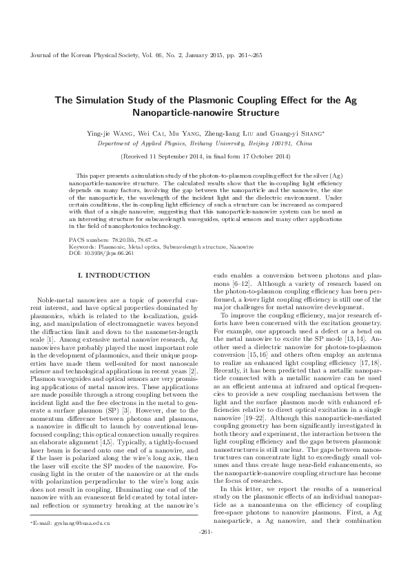 (PDF) The simulation study of the plasmonic coupling effect for the Ag ...