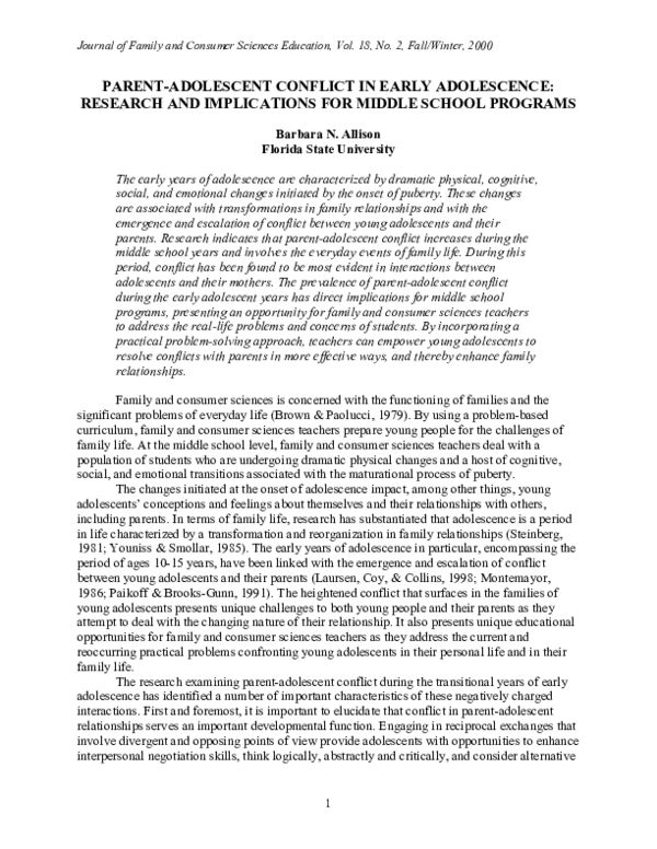 (PDF) Parent-Adolescent Conflict in Early Adolescence: Research and ...