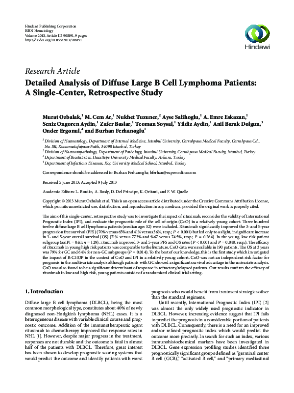(PDF) Detailed Analysis of Diffuse Large B Cell Lymphoma Patients: A ...