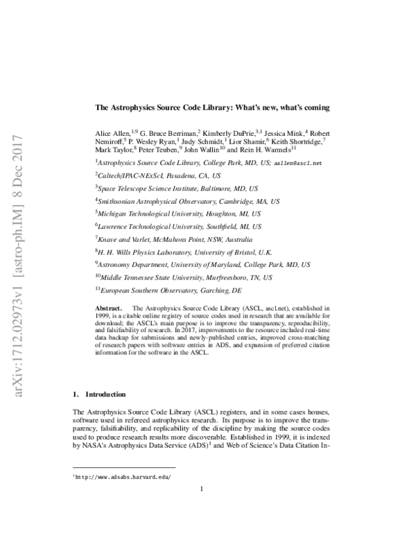 (PDF) The Astrophysics Source Code Library: What's new, what's coming